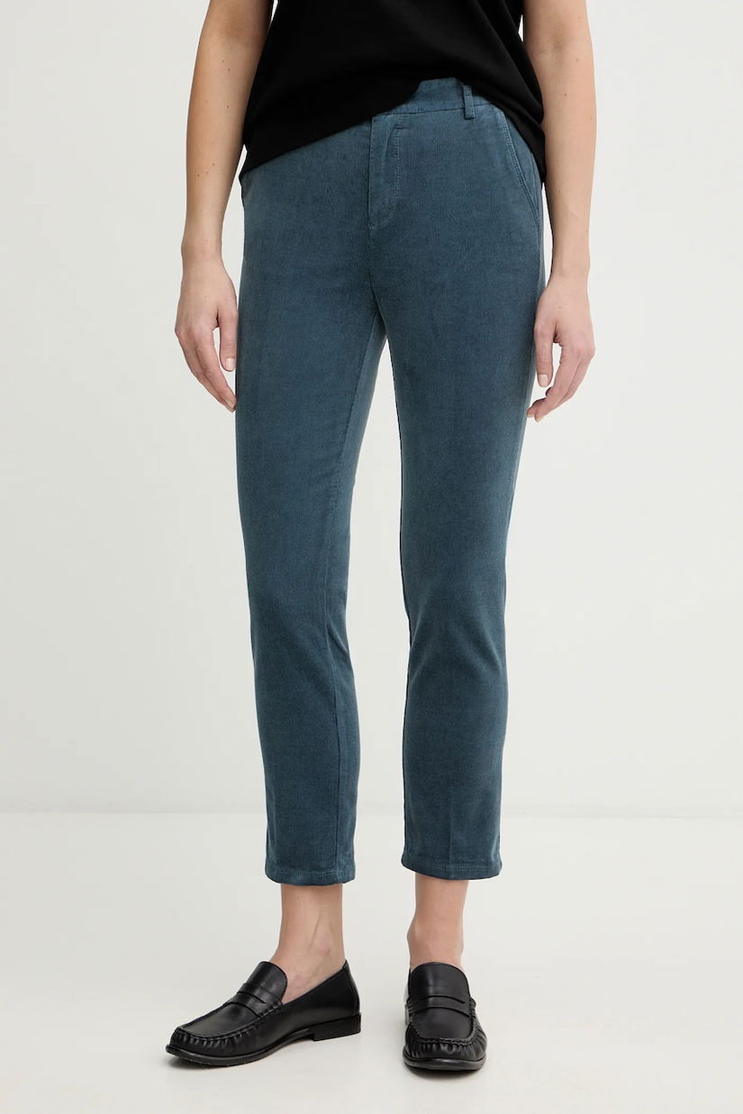 United Colors of Benetton pantaloni de catifea cord culoarea bleumarin, fason tigareta, high waist, 4MIQDF07W