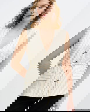 Sisley vestă culoarea bej, un singur rând de nasturi, 24QVLJ00V