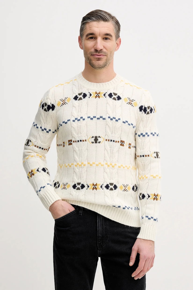 United Colors of Benetton pulover din amestec de lână culoarea bej, călduros, 13N7K10AW