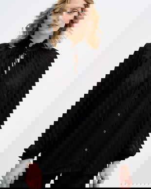 Sisley cămașă culoarea negru, cu un decolteu legat, relaxed, 5FGXLQ0A5