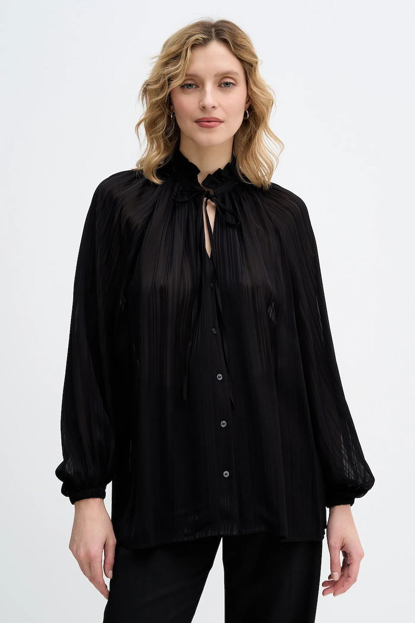 Sisley cămașă culoarea negru, cu un decolteu legat, relaxed, 5FGXLQ0A5