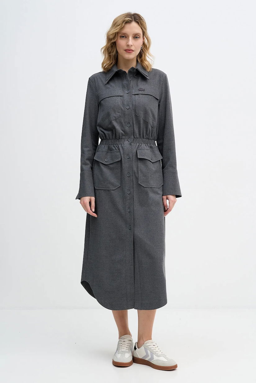 Lacoste rochie culoarea gri, midi, drept, EF2604