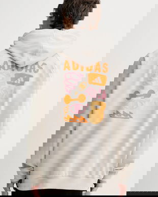 adidas Performance bluză GFX culoarea bej, cu glugă, cu imprimeu, JV8779