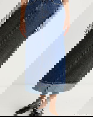 Marc O'Polo fustă jeans culoarea bleumarin, midi, drept, 5000007883