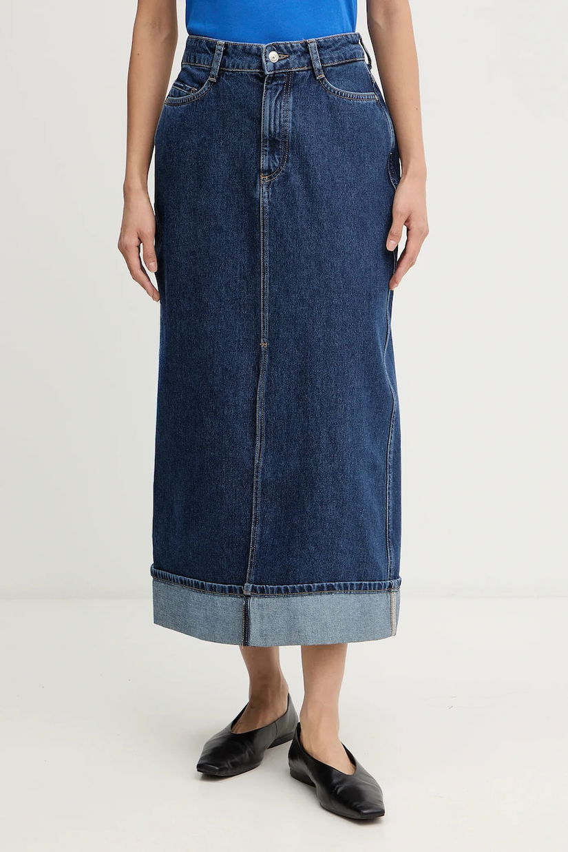 Marc O'Polo fustă jeans culoarea bleumarin, midi, drept, 5000007883