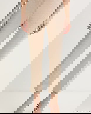 BOSS pantaloni culoarea bej, fason tigareta, high waist, 50555740