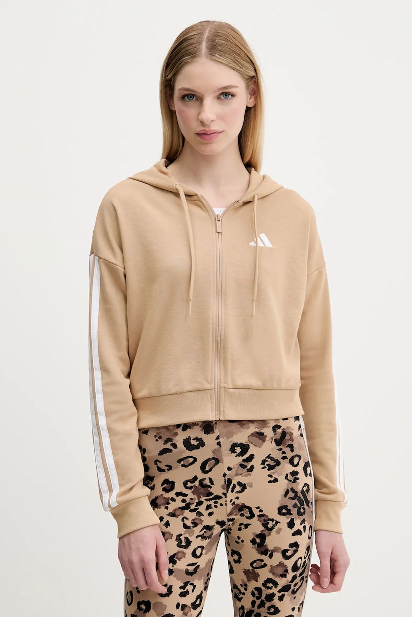 adidas bluză 3-Stripes culoarea verde, cu glugă, cu imprimeu, JY3133