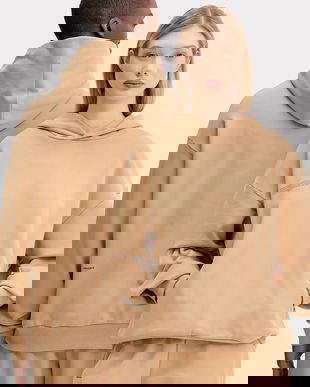 Pangaia hanorac de bumbac culoarea maro, cu glugă, cu imprimeu