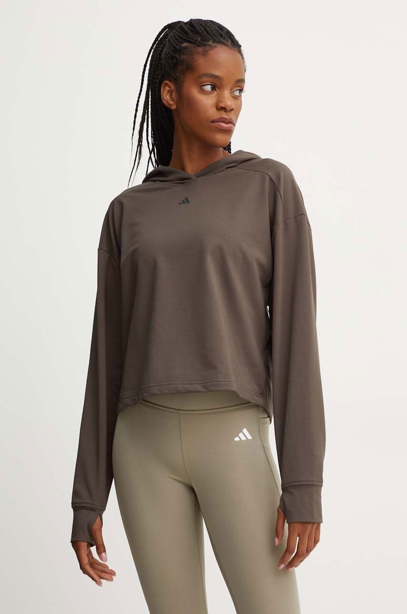 adidas Performance hanorac de antrenament Strength culoarea verde, cu glugă, neted, IW3190