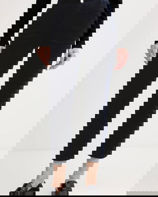 United Colors of Benetton pantaloni de catifea cord culoarea bleumarin, fason tigareta, high waist, 4MIQDF07W