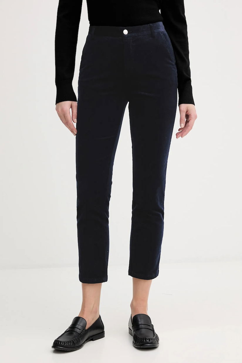 United Colors of Benetton pantaloni de catifea cord culoarea bleumarin, fason tigareta, high waist, 4MIQDF07W