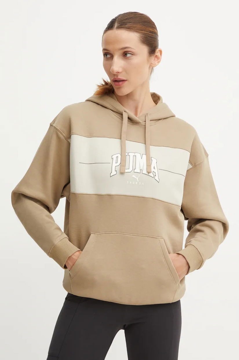 Puma bluza femei, culoarea verde, cu glugă, modelator, 681540