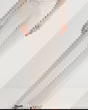 Sisley pantaloni culoarea bej, drept, high waist, 4KVXLF02I