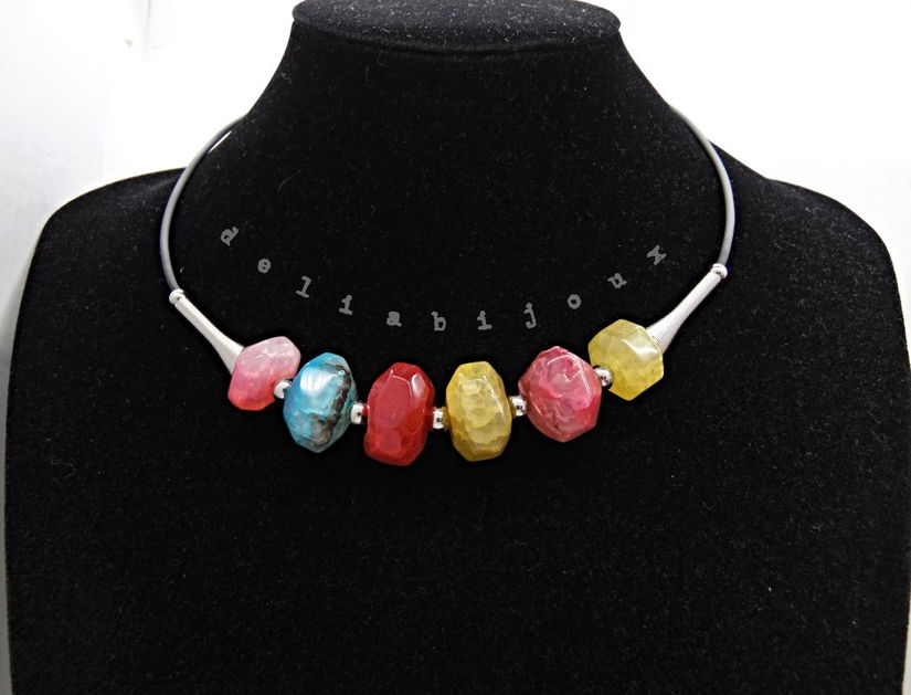 Colier Statement Handmade din Agate Multicolore (cod1342)