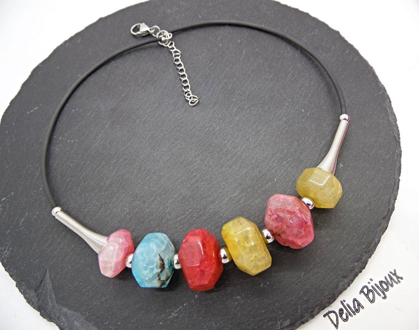 Colier Statement Handmade din Agate Multicolore (cod1342)