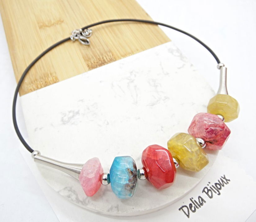 Colier Statement Handmade din Agate Multicolore (cod1342)