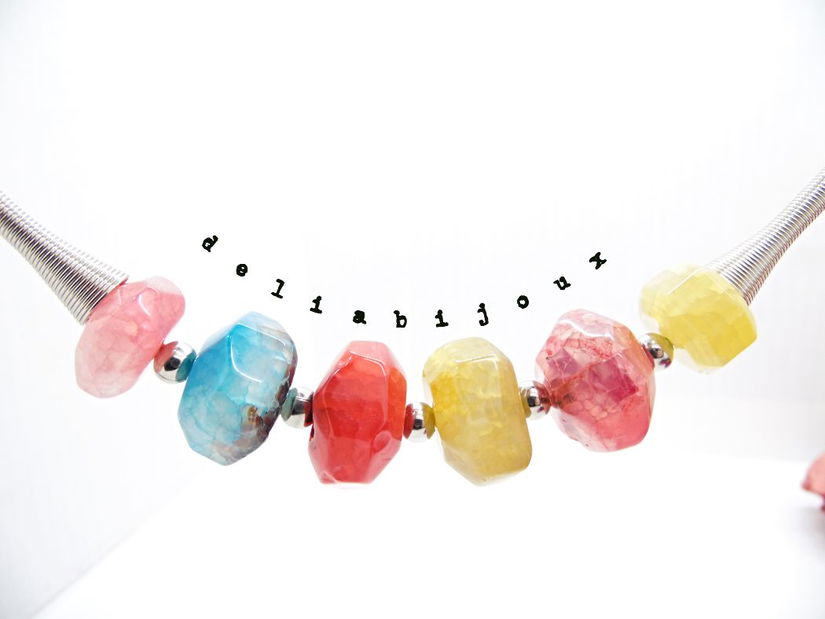 Colier Statement Handmade din Agate Multicolore (cod1342)