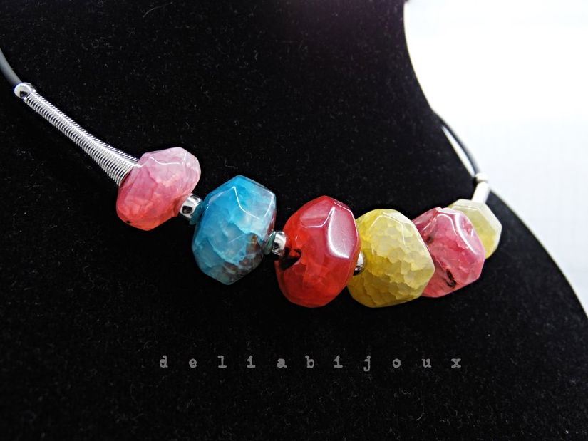 Colier Statement Handmade din Agate Multicolore (cod1342)