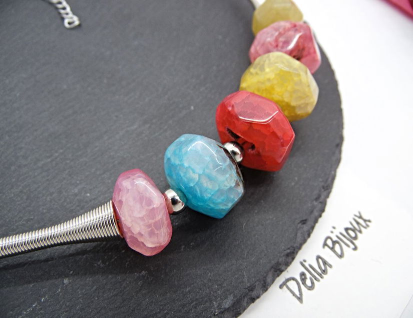 Colier Statement Handmade din Agate Multicolore (cod1342)