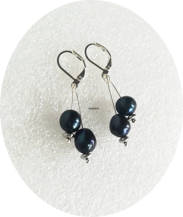 cercei argint 925 cu perle de cultura negre