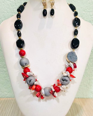 SET FROSTED MAGIC WINTER-agate,onix,coral,sidef,agate druzy,accesorii aurii
