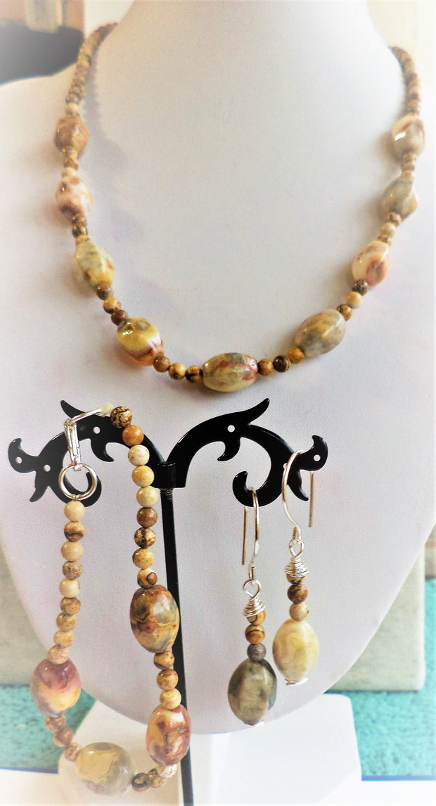 Set bijuterii handmade din piatre jasp picasso