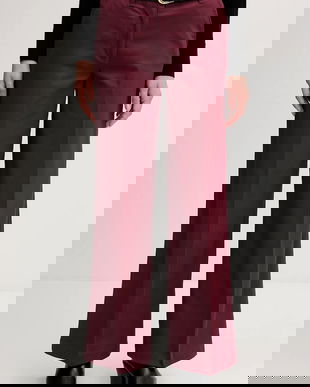 Sisley pantaloni culoarea bordo, lat, high waist, 4AI6LE03G