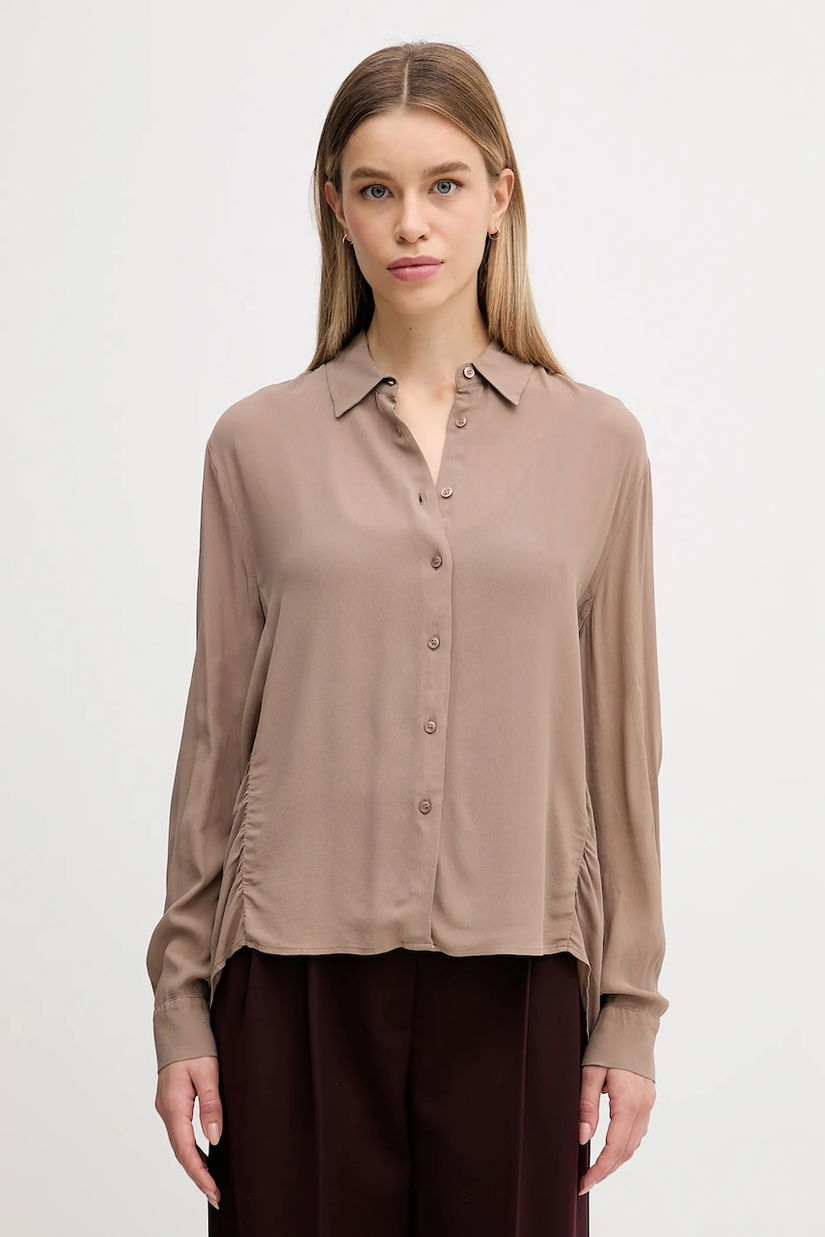 Sisley cămașă culoarea maro, cu guler clasic, regular, 5IDTLQ09G