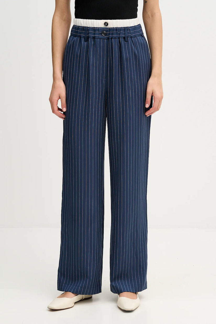 Sisley pantaloni culoarea bleumarin, drept, high waist, 4GNKLF07H