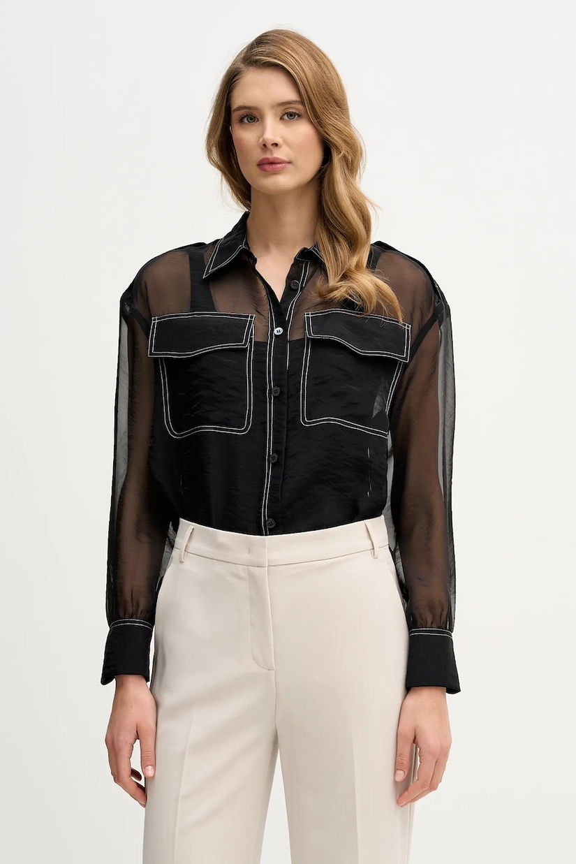 Sisley cămașă culoarea negru, cu guler clasic, relaxed, 5VGNLQ09I