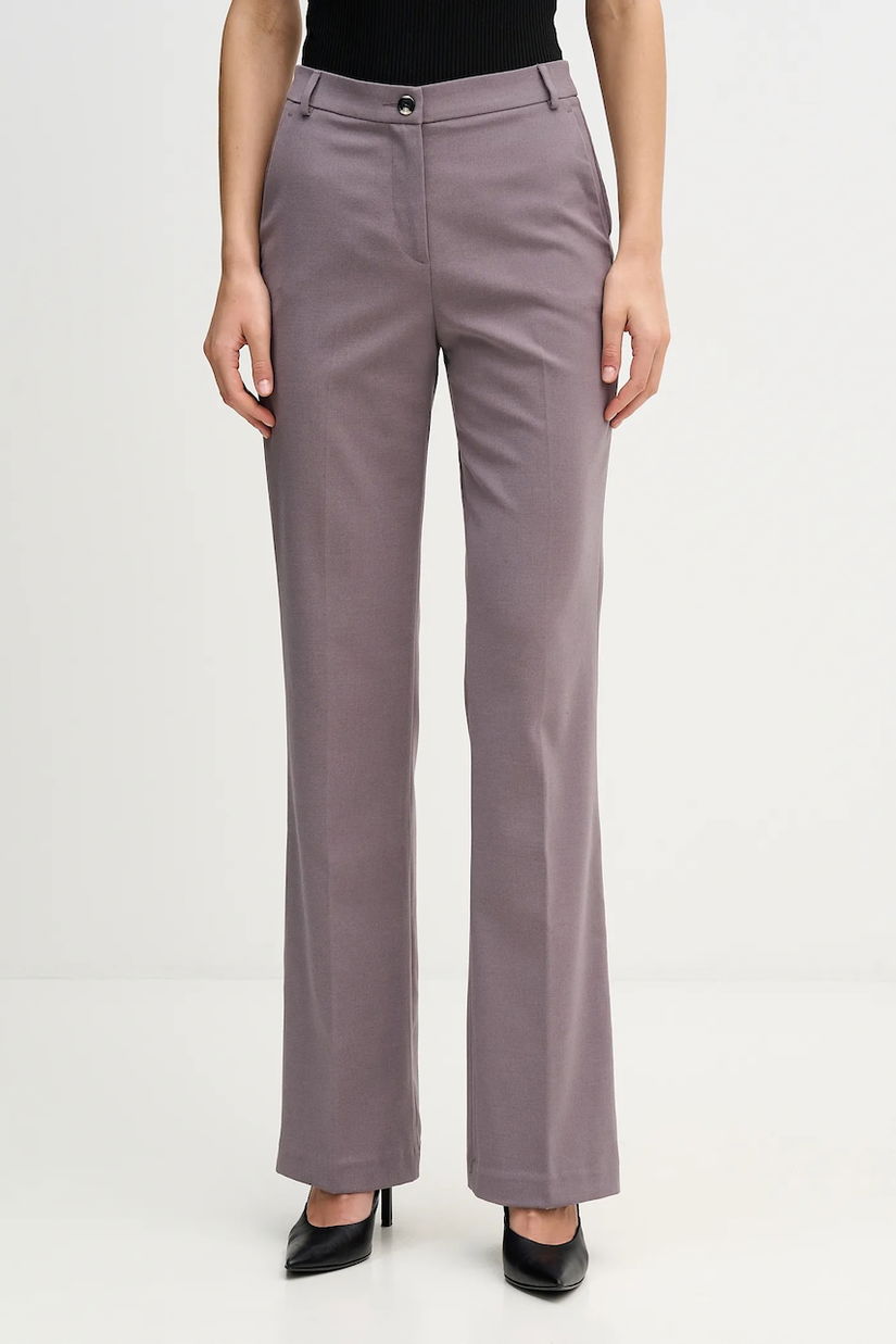 Sisley pantaloni din lână culoarea gri, drept, high waist, 41YPLF083