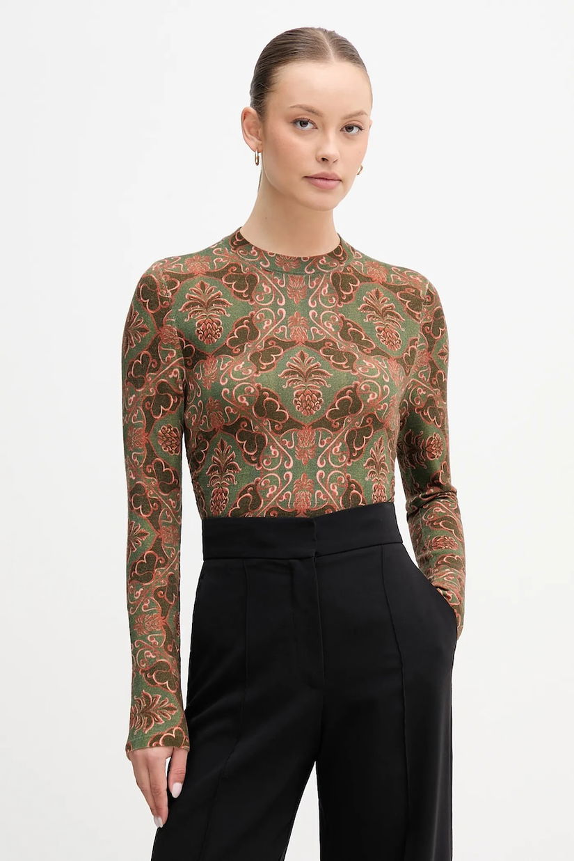 Barbour pulover de lână x Farm Rio culoarea verde, light, LKN1718