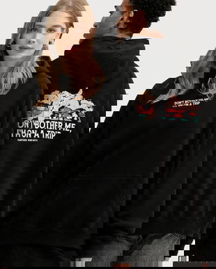 Kaotiko hanorac de bumbac culoarea negru, cu glugă, cu imprimeu, AR001-02-G002