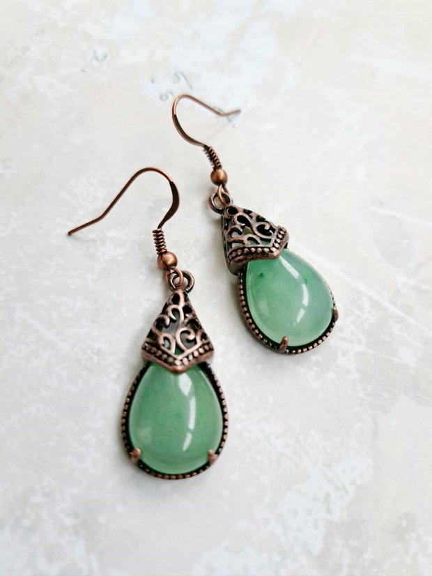 Cercei vintage aventurin verde