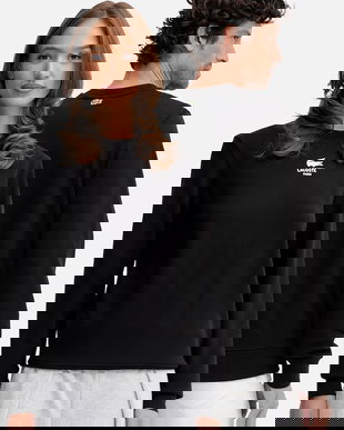 Lacoste hanorac de bumbac culoarea negru, cu imprimeu, SH2736