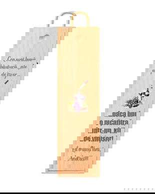 Cutie din Lemn, Piksel, pentru o sticla de Vin, aniversare, cu mesaj