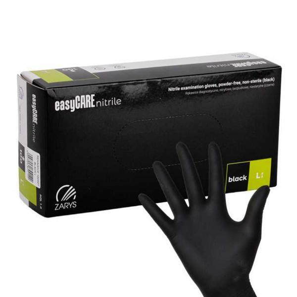 Set 100 Buc Manusi de Examinare de Unica Folosinta din Nitril, Nepudrate, easyCARE, Confort, Negru, Marime L