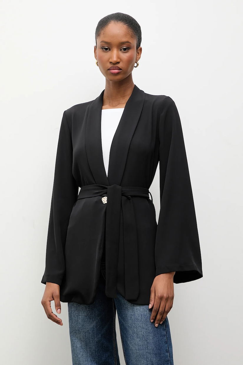 Answear.LAB sacou culoarea negru, un singur rand de nasturi, neted