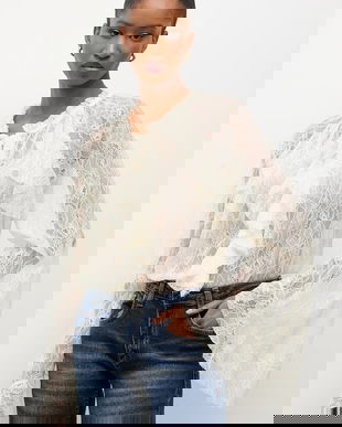 Answear.LAB bluza culoarea bej, in modele florale