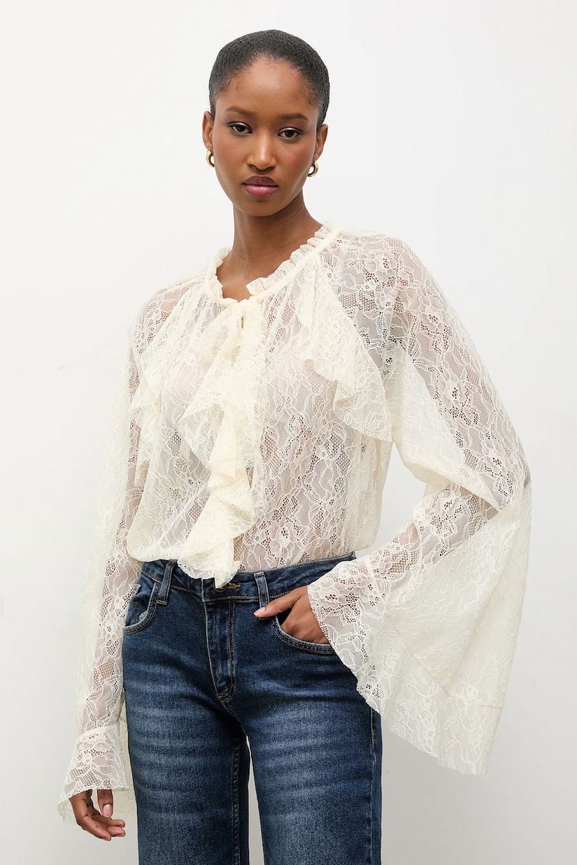 Answear.LAB bluza culoarea bej, in modele florale