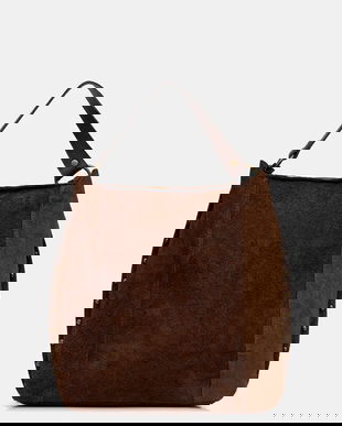 Answear.LAB geanta de mana din piele intoarsa culoarea maro