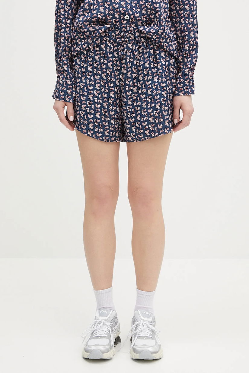 A.P.C. pantaloni scurți Short Audrey culoarea bleumain, cu imprimeu, high waist, VIALN.F10208