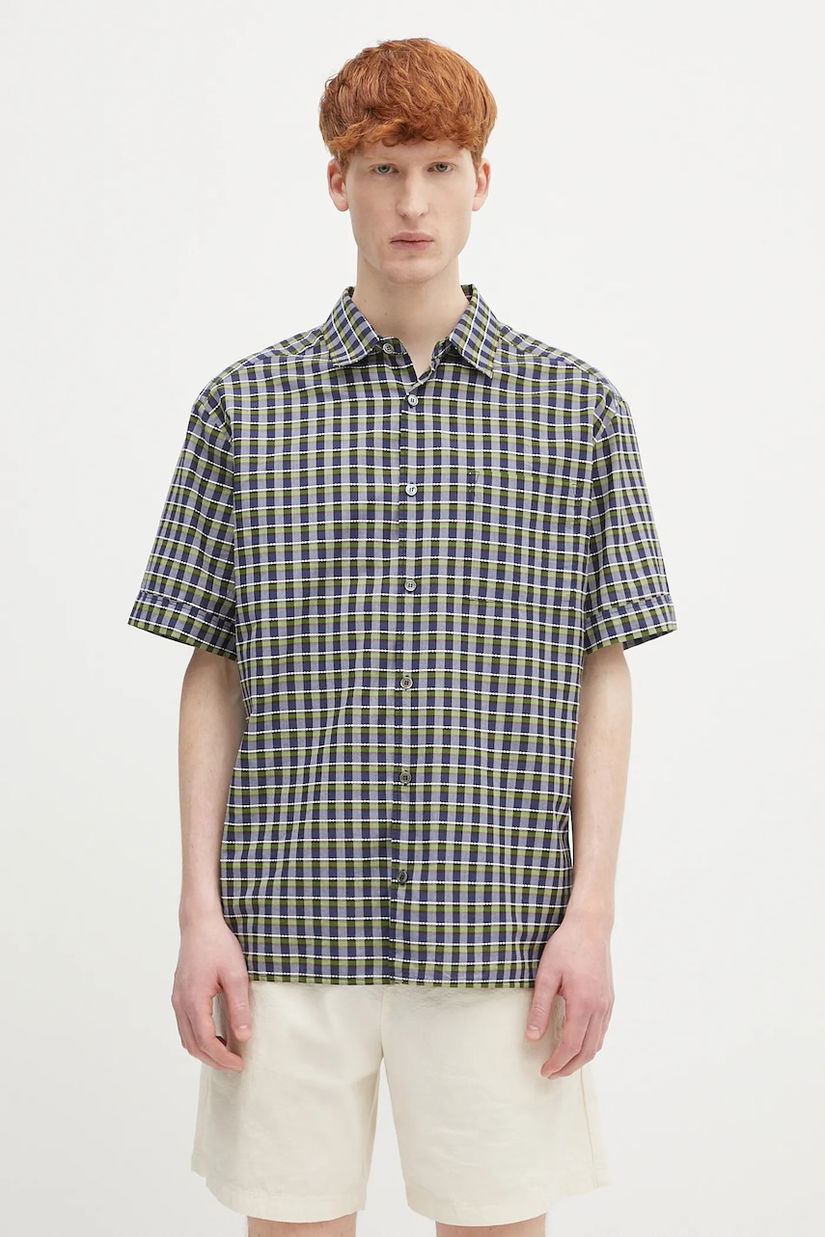 A.P.C. cămașă din bumbac Chemisette Ross culoarea bleumarin, cu guler clasic, regular, COHGA.H12541