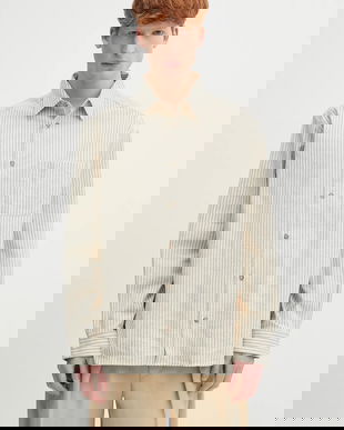 A.P.C. cămașă din bumbac Surchemise Malo culoarea bej, cu guler clasic, relaxed, COHGG.H32023