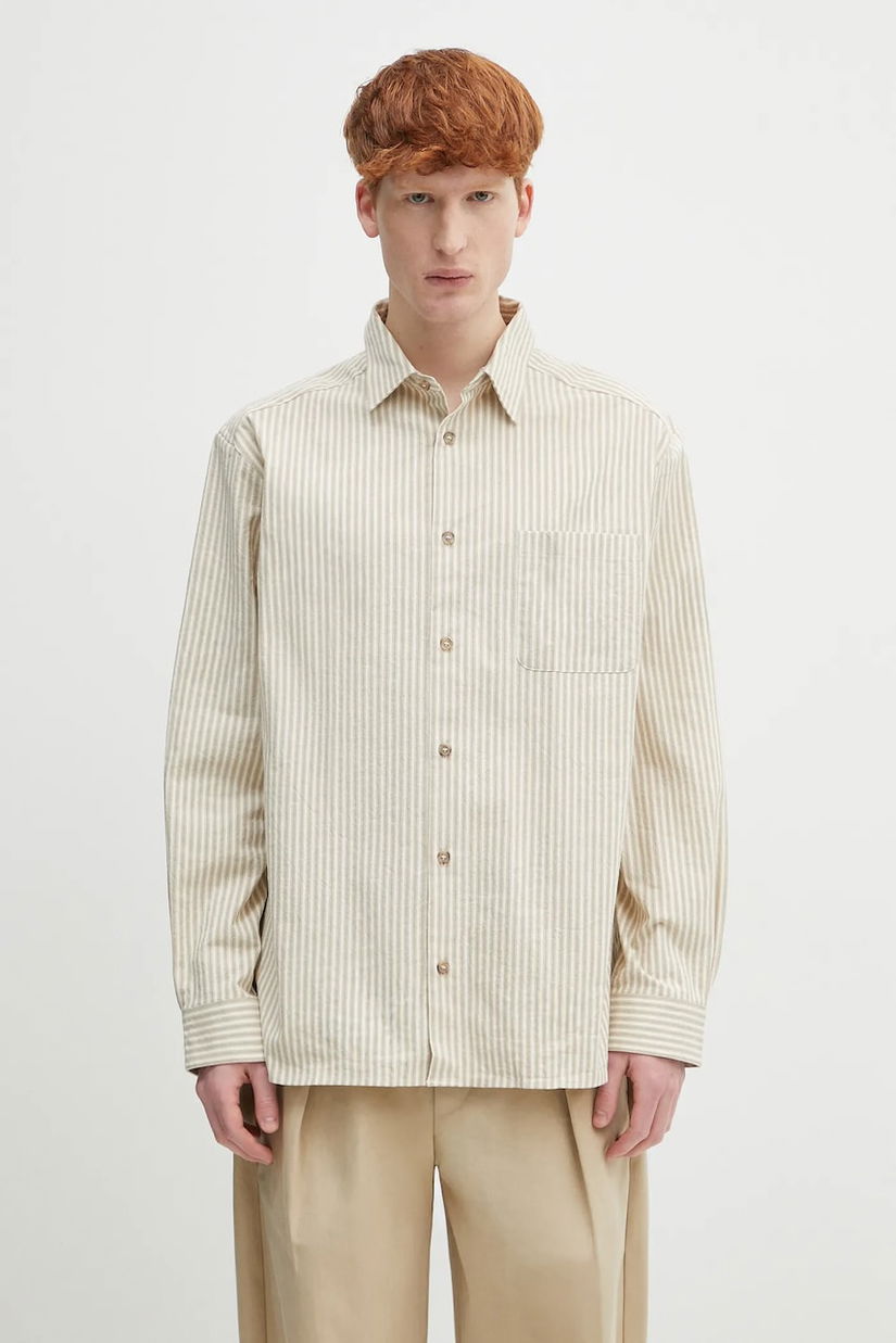 A.P.C. cămașă din bumbac Surchemise Malo culoarea bej, cu guler clasic, relaxed, COHGG.H32023