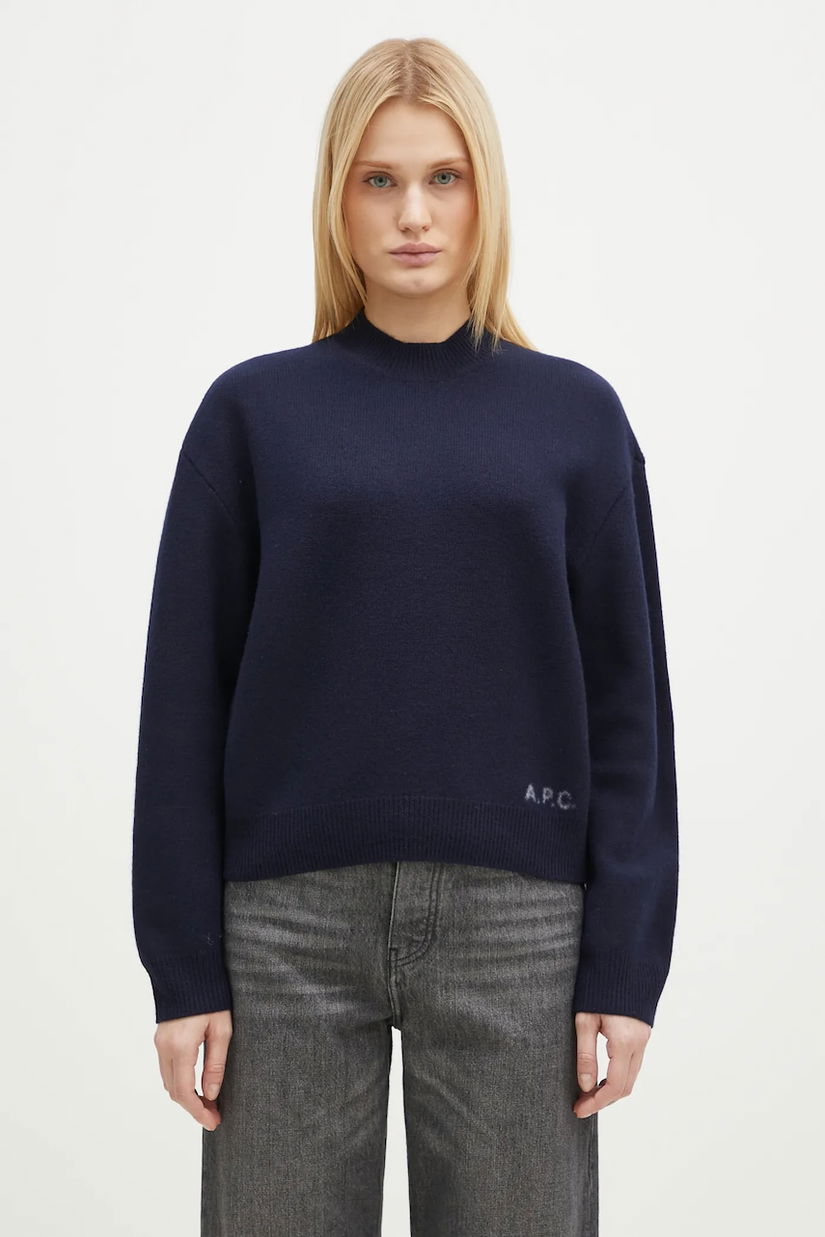 A.P.C. pulover de lână Pull Esther femei, culoarea bleumarin, WVBDK-F23373