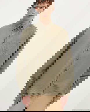 A.P.C. camasa din bumbac Chemise Mateo Logo barbati, culoarea verde, cu guler button-down, relaxed, COHAH-H12599