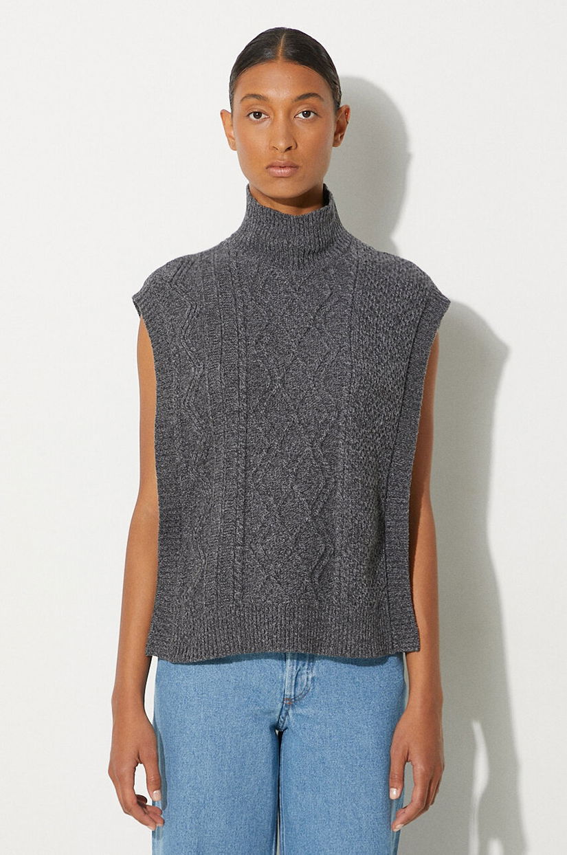 A.P.C. vesta de lana Pull Cameron culoarea gri, cu guler, WVBDQ-F23391