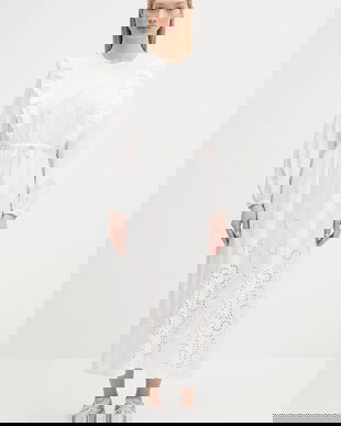 A.P.C. rochie din bumbac Robe Ginger culoarea alb, midi, evazată, COHFF.F35154