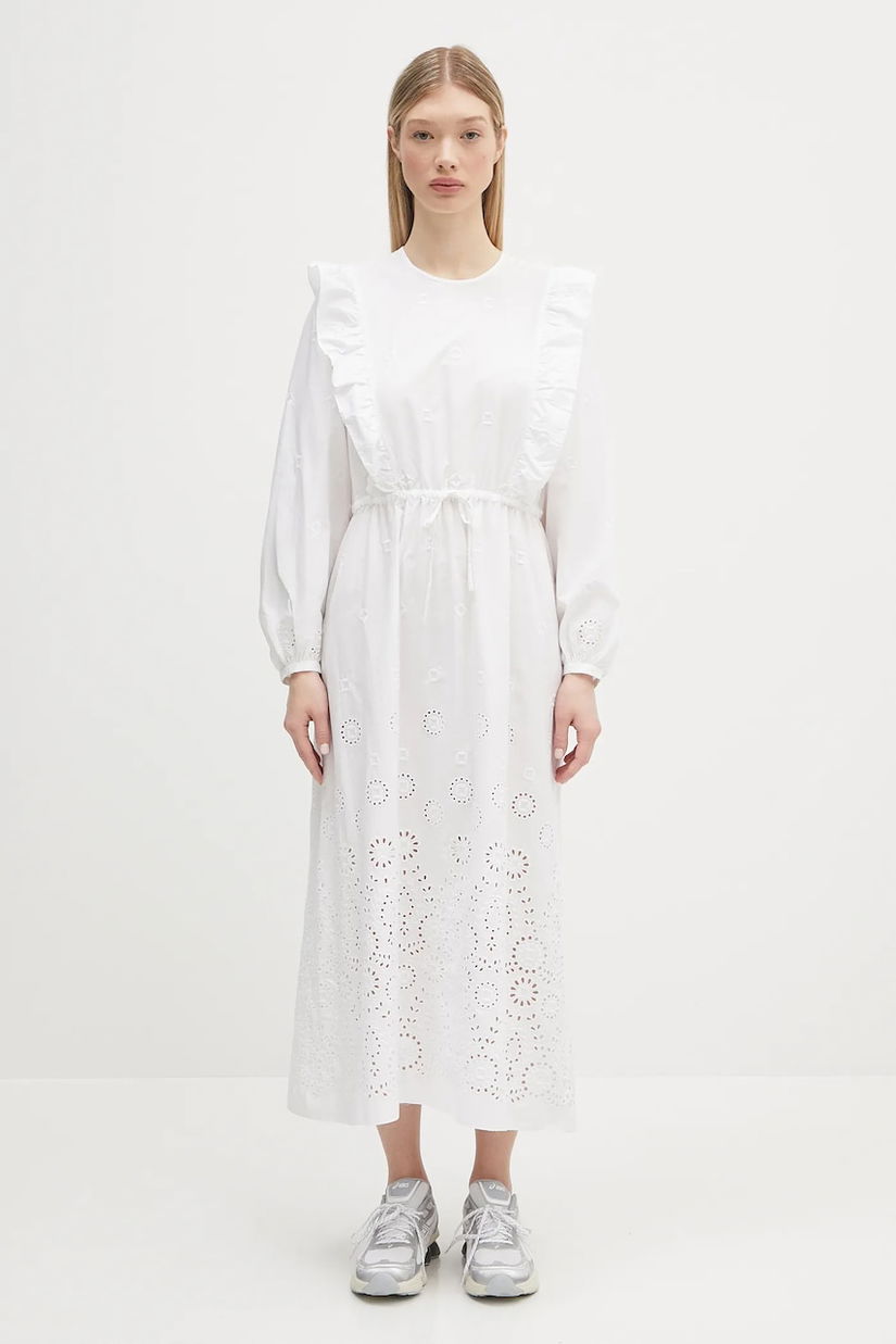 A.P.C. rochie din bumbac Robe Ginger culoarea alb, midi, evazată, COHFF.F35154